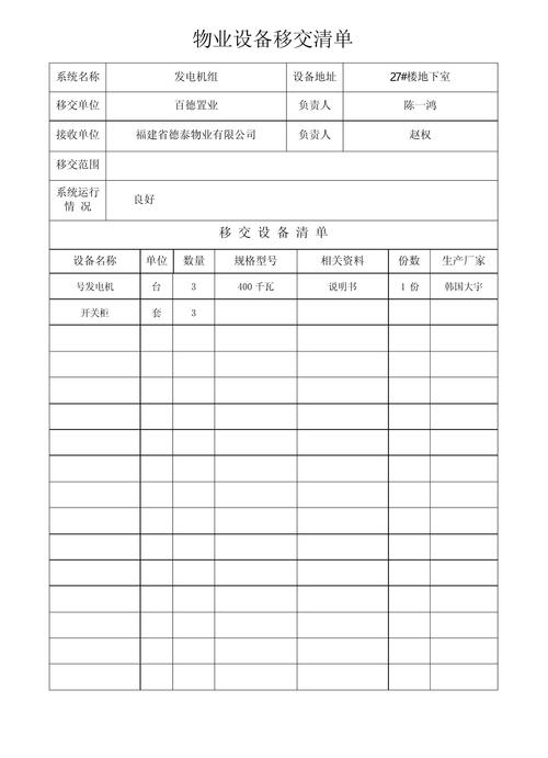 二手房物业交接清单